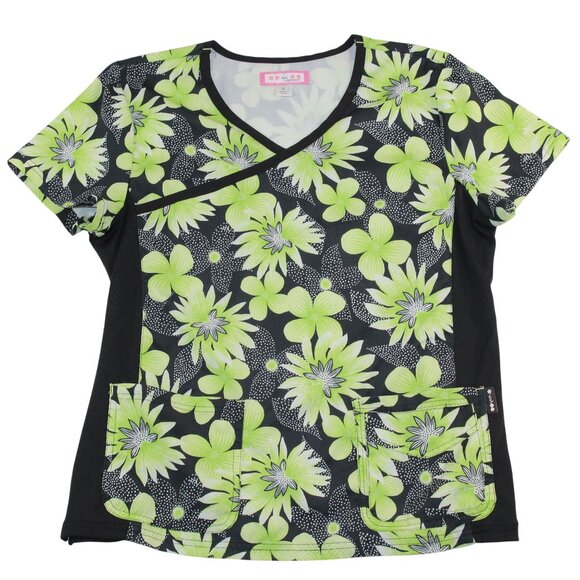 koi Other - Koi Womens Large Medical EMS Vet Nurse Scrub Top Green Floral Stretch Breathable